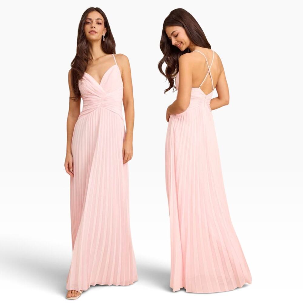 Lulus Corella Light Pink Pleated Backless Maxi Dress size Large NWT